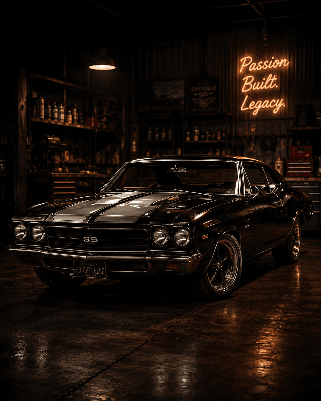 Classic project car in a garage
